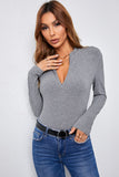 Gray Zipper Slim-fit Long Sleeve Top