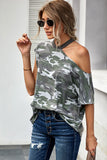 Camouflage Pattern Cut out Shoulder T-shirt
