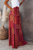 Tiered Paisley Print Pocketed Maxi Skirt