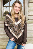 Chevron Sequin Leopard Splicing Long Sleeve Top