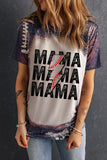 color Bleached MAMA Letter Graphic Short Sleeve T-shirt