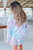 Sky Blue Leopard Print Hoodie and Shorts Set
