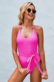 Scoop Neck High Cut One-piece Swimsuit with Sash