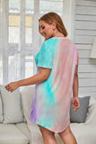 Multicolor Tie-dye Short Sleeve Plus Size Mini Dress