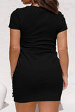 Crewneck Short Sleeve Drawstring Ruched Plus Size Bodycon Dress