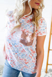 Print T-shirt with Sequin Pocket