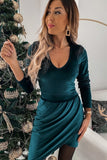 Scoop Neck Long Sleeve Zipper Bodycon Sexy Mini Dress