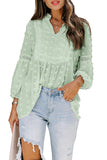 Ruffled Split Neck Lace Hollow Out Puff Sleeve Polka Dot Blouse