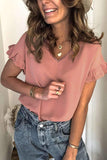 V Neck Ruffle Short Sleeve T-shirt