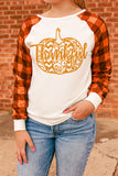 Thankful Pumpkin Graphic Plaid Long Sleeve Top