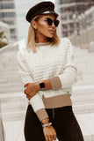 Textured Knit Contrast Long Sleeve Sweater