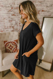 V Neck Cuffed T-shirt Dress