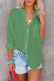 Green Textured Buttons Pocketed Shirt