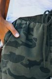 Army Green Camo Print Raw Hem Casual Shorts