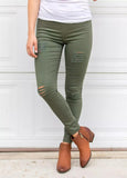 Burgundy Distressed Front Stretch Denim Pants