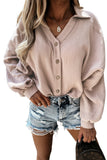 Turn Collar V Neck Crinkled Cuffed Shirt