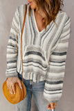 Striped Knit Kangaroo Pocket Hooded Sweater