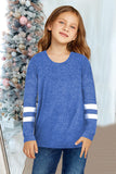 Crewneck Striped Color Block Girl's Long Sleeve Top
