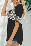 Wine Leopard Stitching Pleated Casual Top