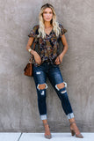 V-neck Short Sleeve Fashion Print Fantasy Fluttering Blouse
