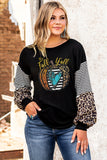 Fall Pumpkin Graphic Leopard Striped Sleeve Top