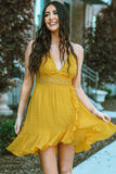 Lace Splicing Criss Cross Lace-up V Neck Cami Dress