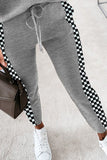 Plaid Splicing Short Sleeve Top and Elastic Waist Pants Set