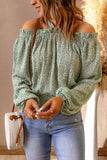 Green Floral Print Halter Off-shoulder Blouse