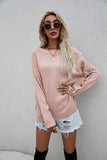 Crew Neck Buttons Drop Shoulder Pullover Sweater