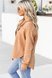 Textured Raw Edge Trim Buttons Shirt