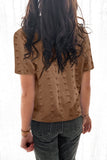 Buttoned Swiss Dot Turn-down Collar Short Sleeve Shirt