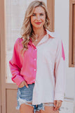 Contrast stitched single breasted off shoulder Long Sleeve Shirt