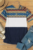 Western Geometric Color Block Cut-out Short Sleeve T Shirt