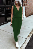Deep V-neck Sleeveless Solid Jumpsuit
