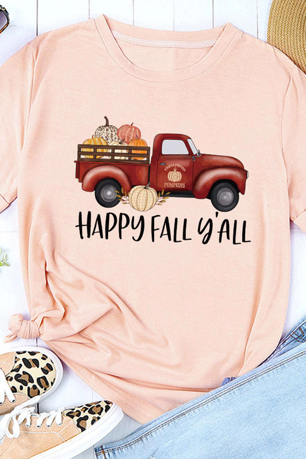 Pink Happy Fall Pumpkin Truck Graphic Tee