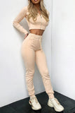 Ribbed Knit Cropped Hoodie and Jogger Set