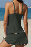 Camo Solid Strappy Drawstring Side Tankini