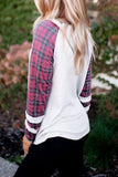 Plaid Criss Cross V Neck Waffle Knit Long Sleeve Top