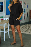 Khaki Crew Neck Short Sleeve Ribbed Lounge Set