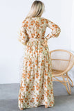 Orange Wrap V Neck Maxi Floral Dress with Side Slit
