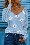 Daisy Print Mesh Patchwork Long Sleeve Top