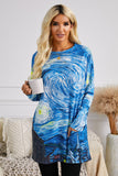 Star Printing Long Sleeve Tunic Top With Two Side Pockets