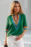 Ethnic Colorblock Short Sleeves Top