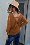 Sexy V Neck Surplice Hollow-out Sweater with Lace Sleeves