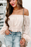 Apricot Off The Shoulder Eyelet Crop Top