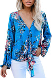 V Neck Long Sleeve Tie Front Blouse