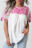 White Embroidered Floral Short Sleeves Shift Top