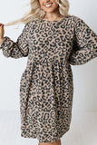 Plus Size Leopard Pattern Empire Waist Midi Dress