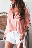 Pink Pleated Half Buttoned Waffle Knit Blouse