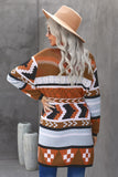 Multicolor Ethnic Style Knee Length Open Front Cardigan